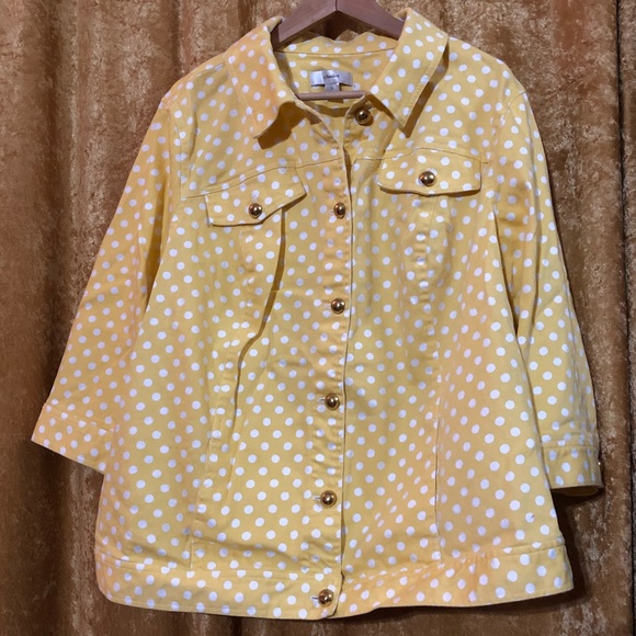 CJ BANKS Yellow Polka Dot Jean Jacket Shirt - Picture 2 of 3